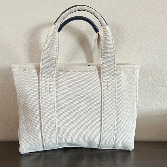 Tory Burch Cream Canvas Tote with Navy Accents - Picture 2 of 6